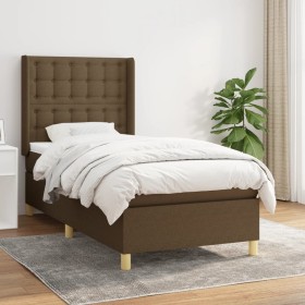 Cama box spring con colchón tela marrón oscuro 100x200 cm