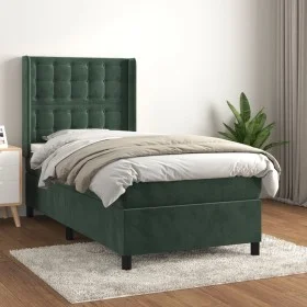 Box spring bed with dark green velvet mattress 90x200 cm by , Beds and slatted bases - Ref: Foro24-3132900, Price: 352,00 €, ...