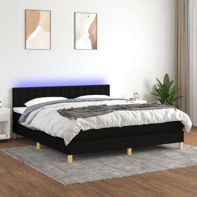 Cama box spring con colchón LED tela negro 160x200