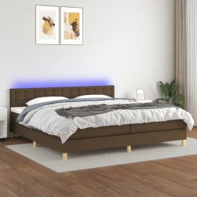 Box spring bed with LED mattress dark brown fabric 200x200 cm by , Beds and slatted bases - Ref: Foro24-3134064, Price: 610,2...