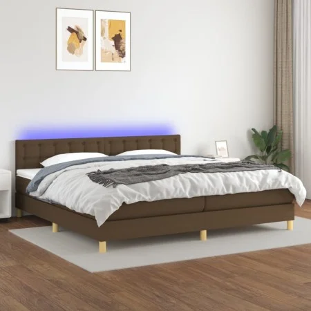 Box spring bed with LED mattress dark brown fabric 200x200 cm by , Beds and slatted bases - Ref: Foro24-3134064, Price: 610,2...