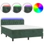 Box spring bed with mattress and LED dark green velvet 140x190cm by , Beds and slatted bases - Ref: Foro24-3134582, Price: 45...