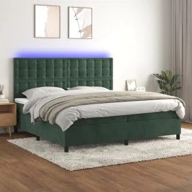 Box spring bed with mattress and LED velvet dark green 200x200cm by , Beds and slatted bases - Ref: Foro24-3136386, Price: 70...