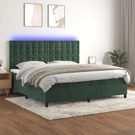 Box spring bed with mattress and LED velvet dark green 200x200cm by , Beds and slatted bases - Ref: Foro24-3136386, Price: 70...