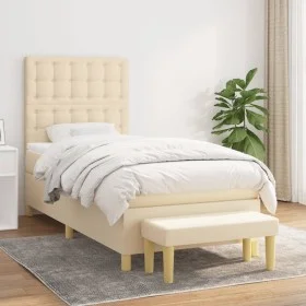 Box spring bed with cream fabric mattress 90x200 cm by , Beds and slatted bases - Ref: Foro24-3137450, Price: 354,83 €, Disco...