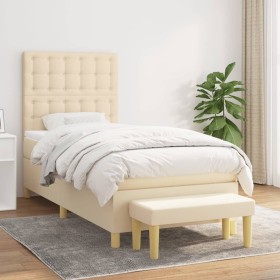 Cama box spring con colchón tela color crema 90x200 cm de , Camas y somieres - Ref: Foro24-3137450, Precio: 360,73 €, Descuen...