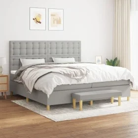 Box spring bed with light gray fabric mattress 200x200 cm by , Beds and slatted bases - Ref: Foro24-3137501, Price: 737,19 €,...