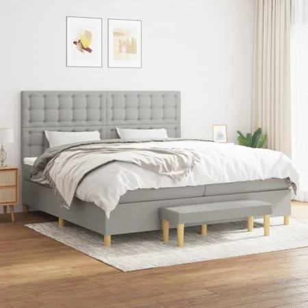 Box spring bed with light gray fabric mattress 200x200 cm by , Beds and slatted bases - Ref: Foro24-3137501, Price: 737,19 €,...