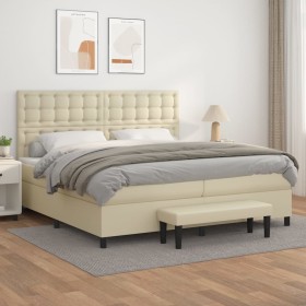 Cama box spring con colchón cuero sintético crema 200x200 cm