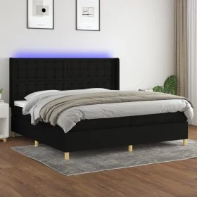 Box spring bed mattress and LED lights black fabric 200x200 cm by , Beds and slatted bases - Ref: Foro24-3139223, Price: 700,...
