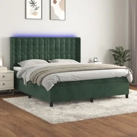 Box spring bed with mattress and LED dark green velvet 180x200cm by , Beds and slatted bases - Ref: Foro24-3139820, Price: 66...
