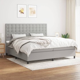 Cama box spring con colchón tela gris claro 200x200 cm