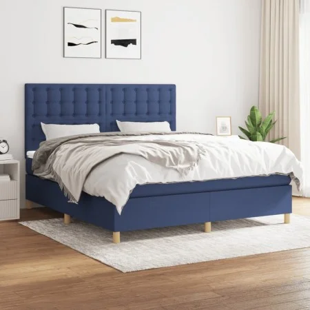 Box spring bed with blue fabric mattress 160x200 cm by , Beds and slatted bases - Ref: Foro24-3142671, Price: 556,55 €, Disco...