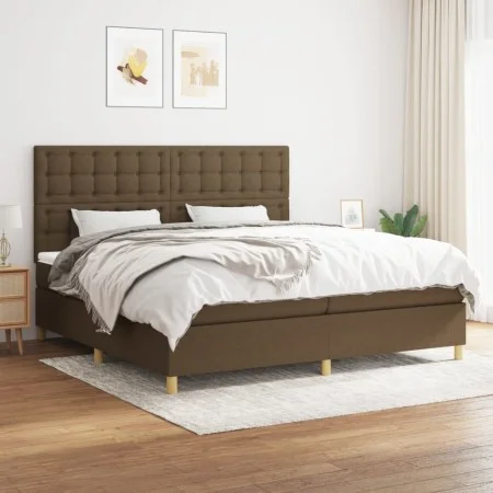 Box spring bed with dark brown fabric mattress 200x200 cm by , Beds and slatted bases - Ref: Foro24-3142684, Price: 677,37 €,...