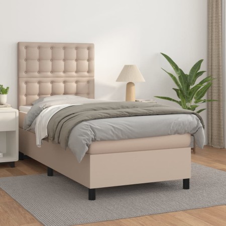 Box spring bed with cappuccino synthetic leather mattress 90x200 cm by , Beds and slatted bases - Ref: Foro24-3142826, Price:...