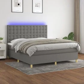 Box spring bed mattress and LED lights dark gray fabric 160x200 cm by , Beds and slatted bases - Ref: Foro24-3135766, Price: ...