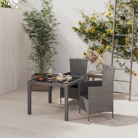 Set comedor de jardín 3 piezas con cojines ratán sintético gris