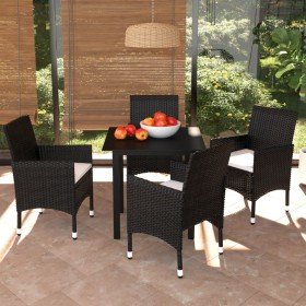 Set comedor de jardín 5 pzas con cojines ratán sintético negro