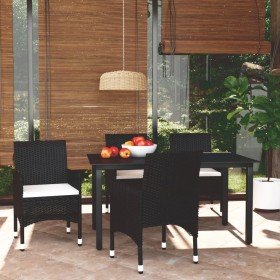 Set comedor de jardín 5 pzas con cojines ratán sintético negro