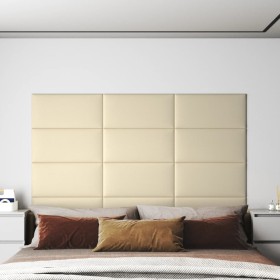 Paneles de pared 12 uds cuero sintético crema 60x3