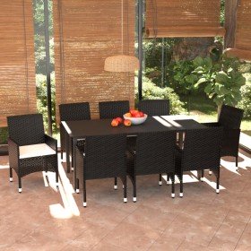Set de comedor de jardín 9 pzas y cojines ratán sintético negro