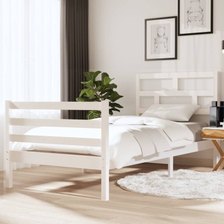 Estructura de cama individual de madera maciza blanco 90x190 cm