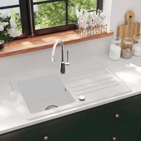 Reversible cream white granite sink with one draining board. by vidaXL, Sinks - Ref: Foro24-141671, Price: 202,37 €, Discount: %