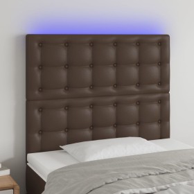 Cabecero con luces LED cuero sintético marrón 100x