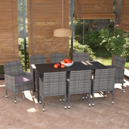 Set de muebles jardín 9 pzas con cojines ratán sintético gris