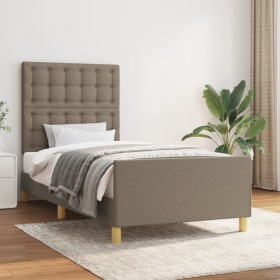 Estructura de cama con cabecero de tela gris taupe