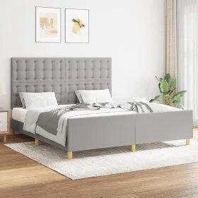Bed frame with headboard light gray fabric 160x200 cm by , Beds and slatted bases - Ref: Foro24-3125389, Price: 223,02 €, Dis...