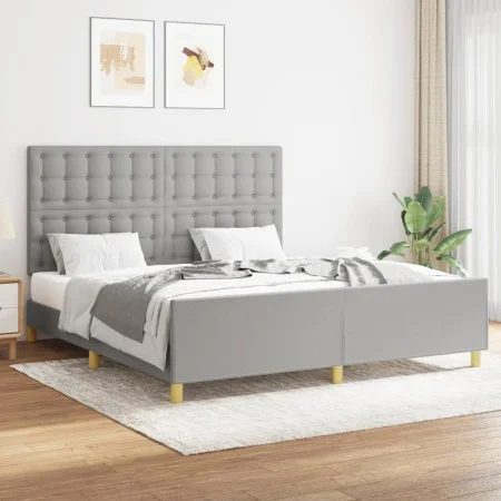 Bed frame with headboard light gray fabric 160x200 cm by , Beds and slatted bases - Ref: Foro24-3125389, Price: 223,02 €, Dis...