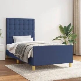 Bed frame with blue fabric headboard 100x200 cm by , Beds and slatted bases - Ref: Foro24-3125363, Price: 135,93 €, Discount: %