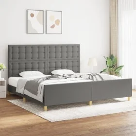 Bed frame with headboard dark gray fabric 200x200 cm by , Beds and slatted bases - Ref: Foro24-3125406, Price: 246,49 €, Disc...