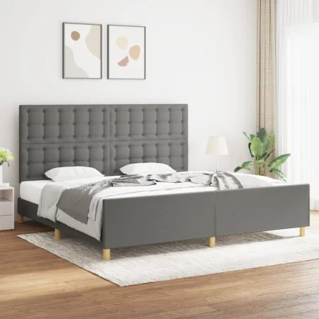 Bed frame with headboard dark gray fabric 200x200 cm by , Beds and slatted bases - Ref: Foro24-3125406, Price: 246,49 €, Disc...