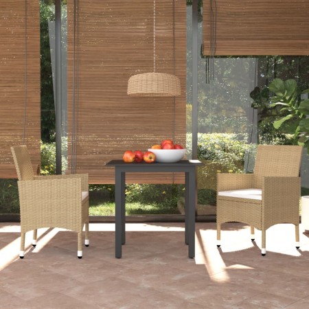 Set comedor de jardín 3 pzas con cojines ratán sintético beige