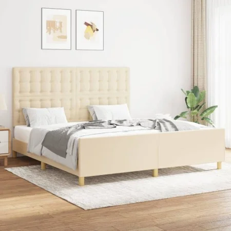 Bed frame with cream fabric headboard 160x200 cm by , Beds and slatted bases - Ref: Foro24-3125394, Price: 239,24 €, Discount: %