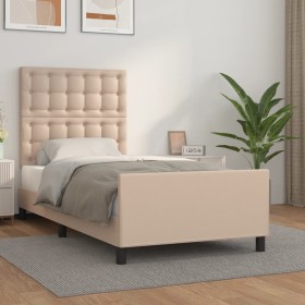 Estructura de cama cabecero cuero sintético capuchino 90x190 cm