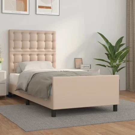 Cappuccino synthetic leather headboard bed frame 90x190 cm by , Beds and slatted bases - Ref: Foro24-3125548, Price: 150,48 €...