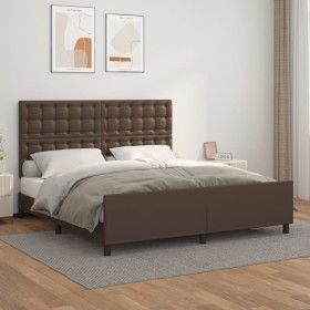 Estructura de cama cabecero cuero sintético marrón 180x200 cm
