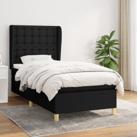 Cama box spring con colchón tela negro 80x200 cm