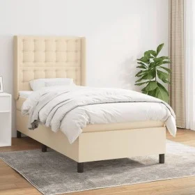 Box spring bed with cream fabric mattress 90x200 cm by , Beds and slatted bases - Ref: Foro24-3131726, Price: 337,35 €, Disco...
