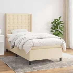Box spring bed with cream fabric mattress 90x190 cm by , Beds and slatted bases - Ref: Foro24-3131718, Price: 353,73 €, Disco...