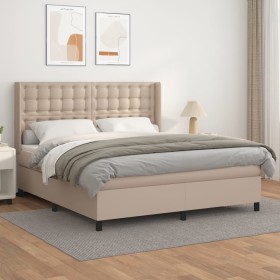 Cama box spring con colchón cuero sintético capuchino 180x200cm