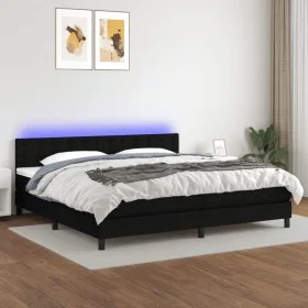 Box spring bed mattress and LED lights black fabric 200x200 cm by , Beds and slatted bases - Ref: Foro24-3133503, Price: 612,...