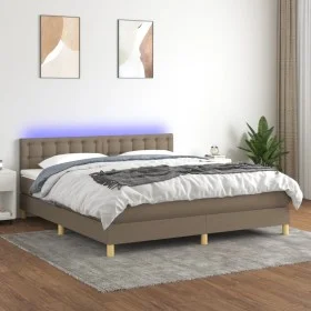 Box spring bed with LED mattress taupe gray fabric 160x200 cm by , Beds and slatted bases - Ref: Foro24-3134049, Price: 504,3...