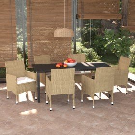 Set comedor de jardín 7 pzas con cojines ratán sintético beige