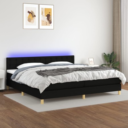 Box spring bed with LED mattress black fabric 200x200 cm by , Beds and slatted bases - Ref: Foro24-3134063, Price: 601,95 €, ...