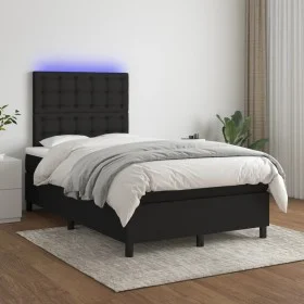 Box spring bed with LED mattress black fabric 120x200 cm by , Beds and slatted bases - Ref: Foro24-3135183, Price: 459,35 €, ...