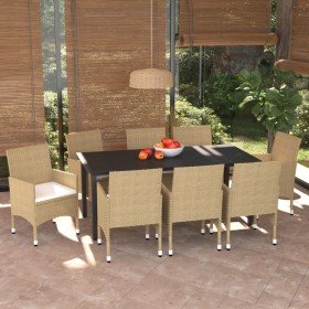 Set de muebles jardín 9 pzas con cojines ratán sintético beige en Conjuntos de jardín | Comprar online en Foro24